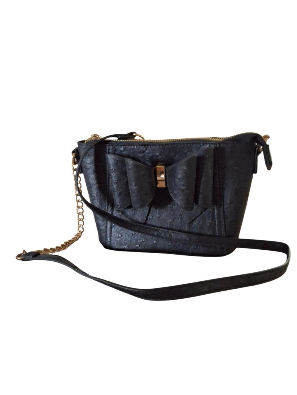Crossi New York Faux Ostrich Crossbody Bag with Bow Accent